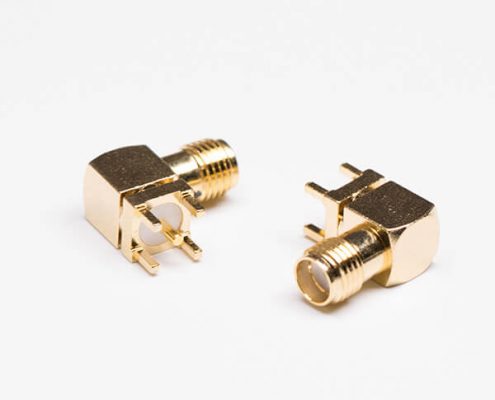 SMA Connector Right Angle PCB Mount Gold Female Plated Through Hole