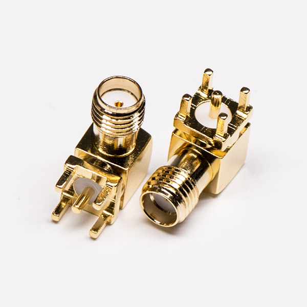 SMA Right Angled Connector Female Gold Plated Through Hole for PCB Mount