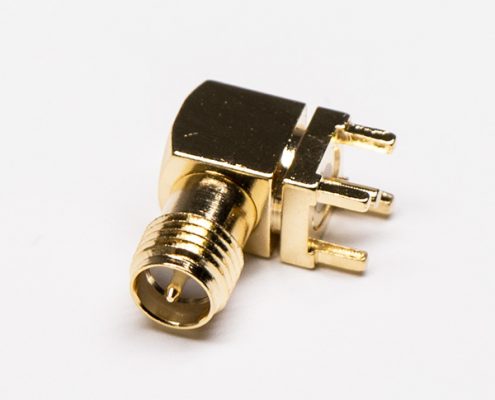 SMA Connector,RP Connector,90°/Right Angled,Threaded,Gold Plated,PCB Mount